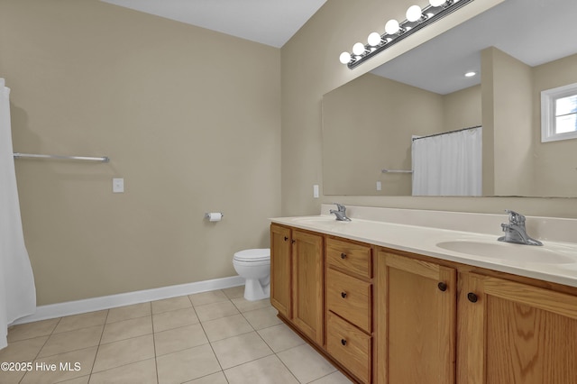 bathroom with vanity, toilet, and tile patterned flooring