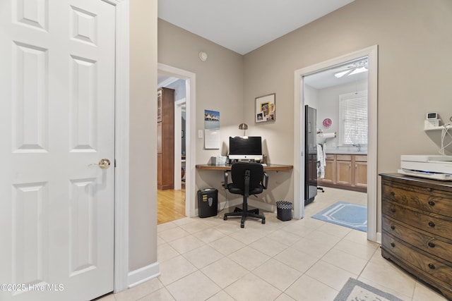 tiled home office with sink