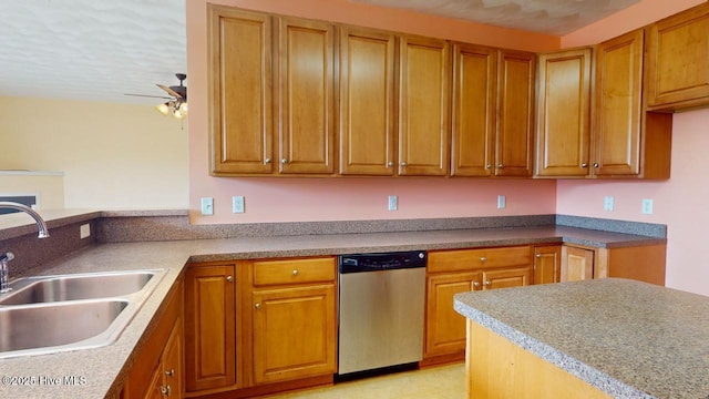 kitchen with ceiling fan, dishwasher, and sink