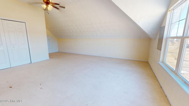 additional living space featuring light carpet and lofted ceiling