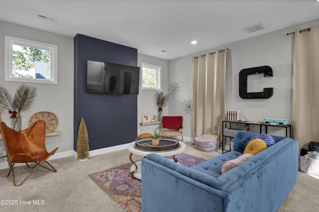 living room with light carpet