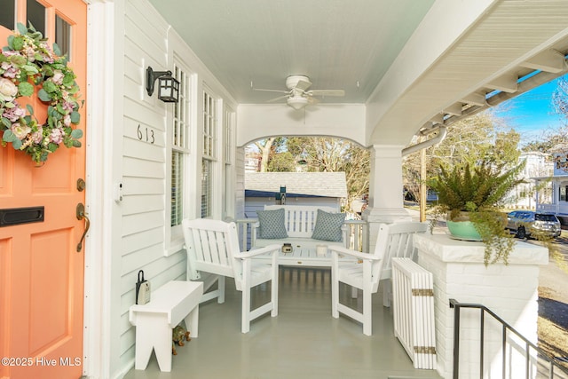 view of patio / terrace featuring a porch and ceiling fan