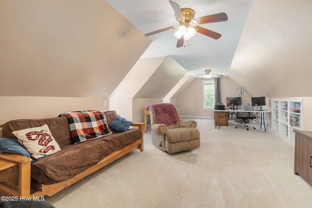 232 E Ivybridge Dr, Hubert, NC 28539 - office space featuring a ceiling fan, light colored carpet, and lofted ceiling