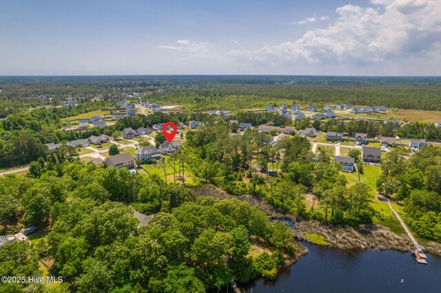 232 E Ivybridge Dr, Hubert, NC 28539 - aerial overview of property's location featuring nearby suburban area, a large body of water, and a heavily wooded area