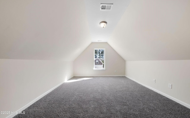 additional living space with vaulted ceiling and carpet flooring