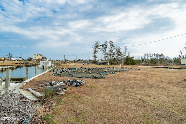 view of yard with a water view