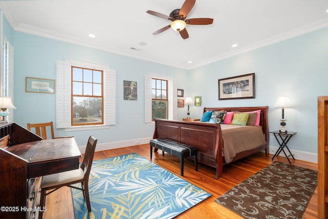 811 Hwy 70 Davis, Davis, NC 28524 - bedroom featuring ornamental molding, wood finished floors, recessed lighting, and ceiling fan