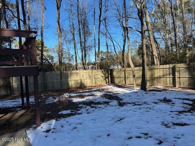 view of yard layered in snow