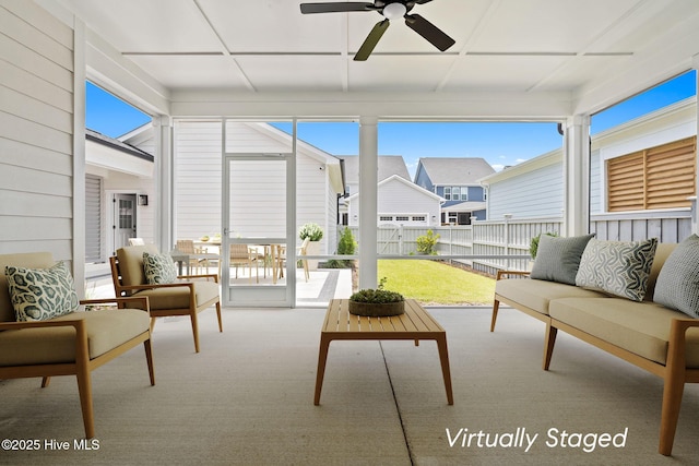 3836 Mason Port Dr, Wilmington, NC 28409 - sunroom / solarium with outdoor lounge area, a ceiling fan, and healthy amount of natural light