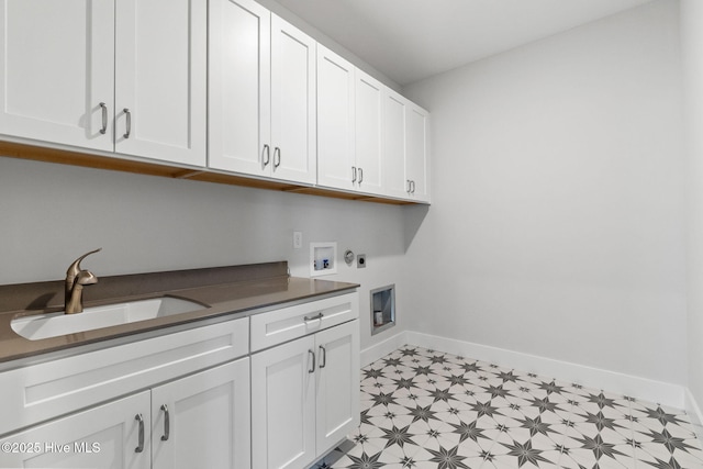 3836 Mason Port Dr, Wilmington, NC 28409 - laundry room with cabinet space, light floors, hookup for an electric dryer, and washer hookup