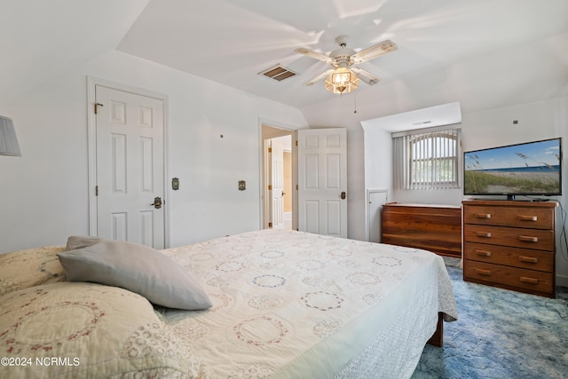 bedroom with carpet flooring and ceiling fan