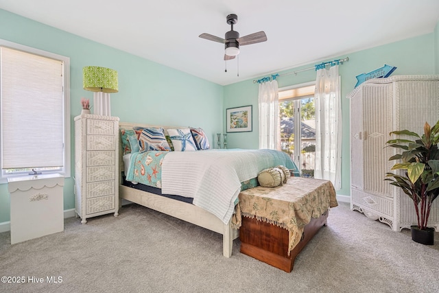 bedroom featuring ceiling fan and carpet floors