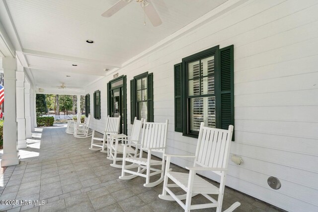 view of patio / terrace with a porch and ceiling fan