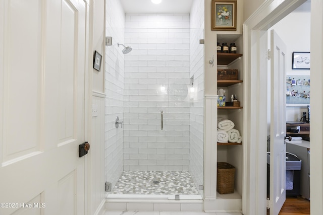 bathroom with a stall shower