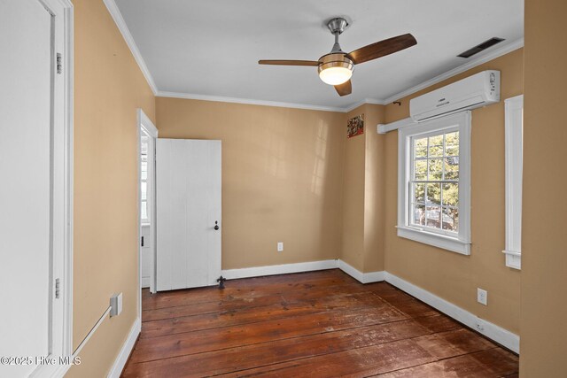 unfurnished bedroom featuring crown molding, ceiling fan, and hardwood / wood-style flooring