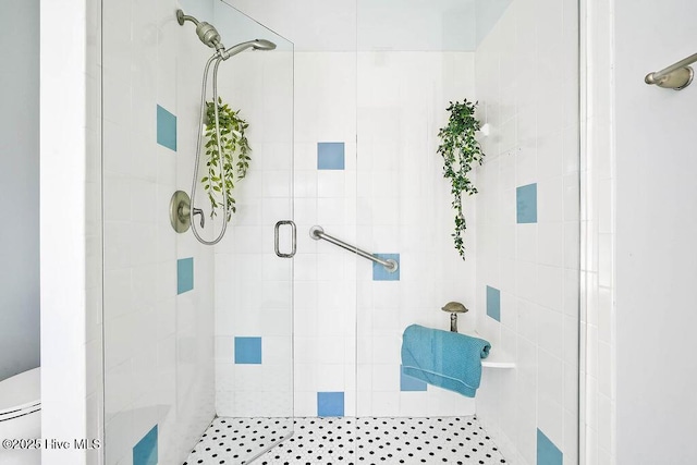 bathroom featuring a shower stall and toilet