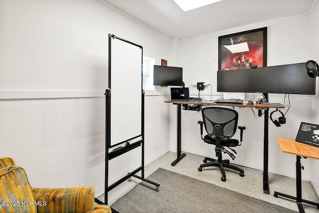 office area featuring speckled floor