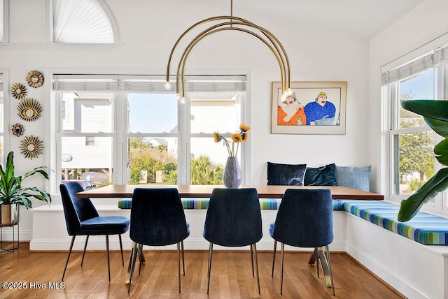 dining room featuring breakfast area and wood finished floors