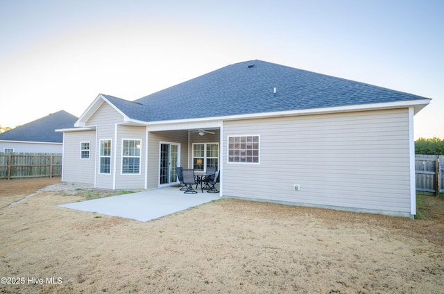 back of house featuring a patio and ceiling fan