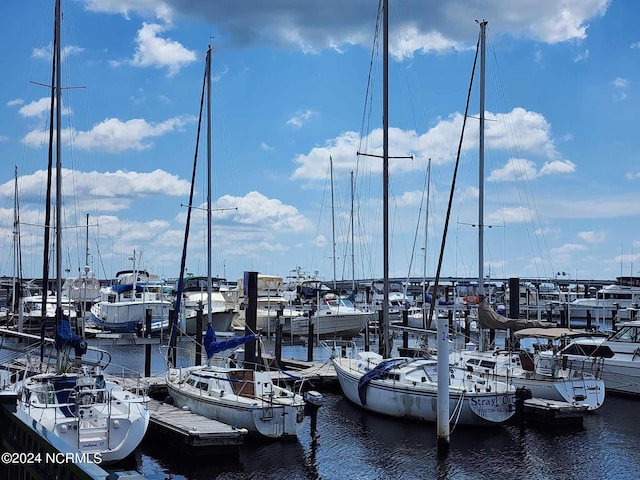 view of dock featuring a water view