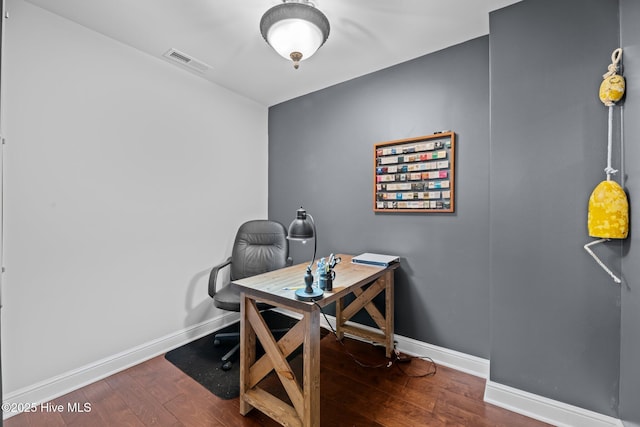 office space featuring dark wood-type flooring