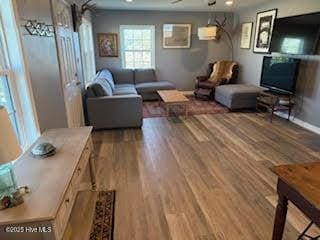 living room with hardwood / wood-style floors