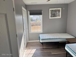 bedroom with hardwood / wood-style flooring