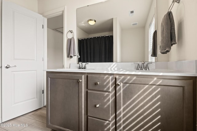 bathroom featuring hardwood / wood-style flooring and vanity