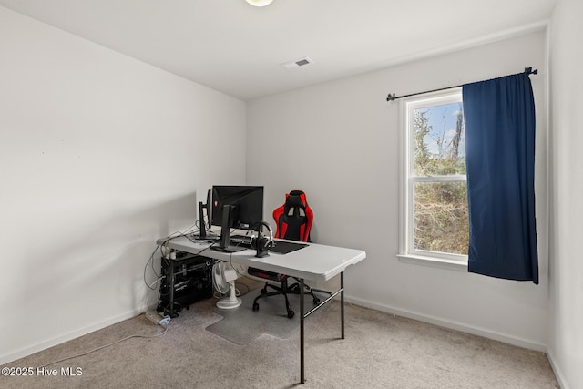 home office with carpet floors