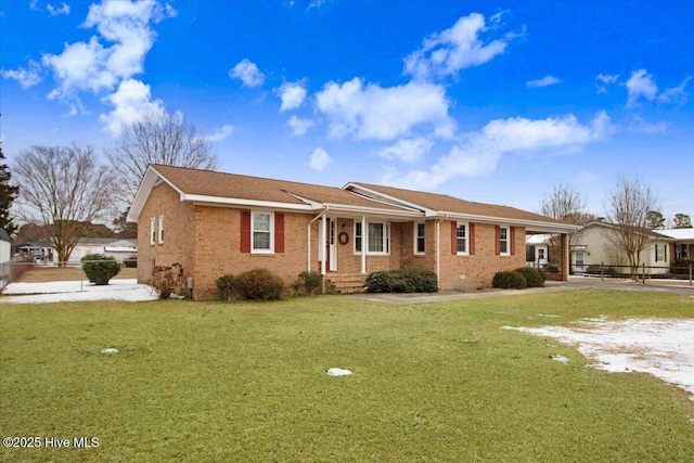 single story home featuring a front yard