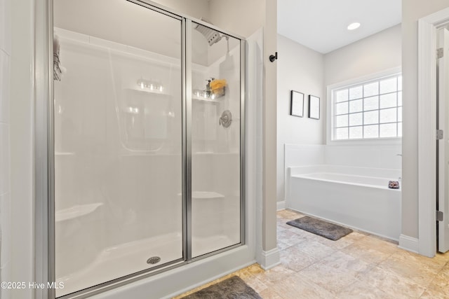 bathroom with plus walk in shower