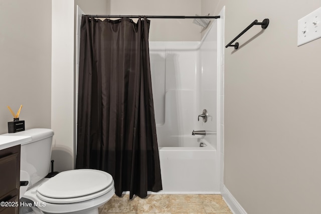 full bathroom featuring vanity, toilet, and shower / bath combo with shower curtain