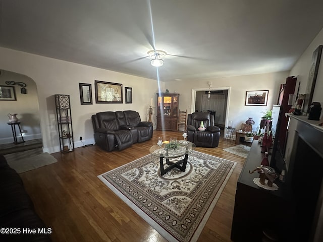 living room with dark hardwood / wood-style floors