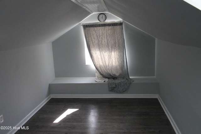 additional living space featuring vaulted ceiling and dark hardwood / wood-style floors