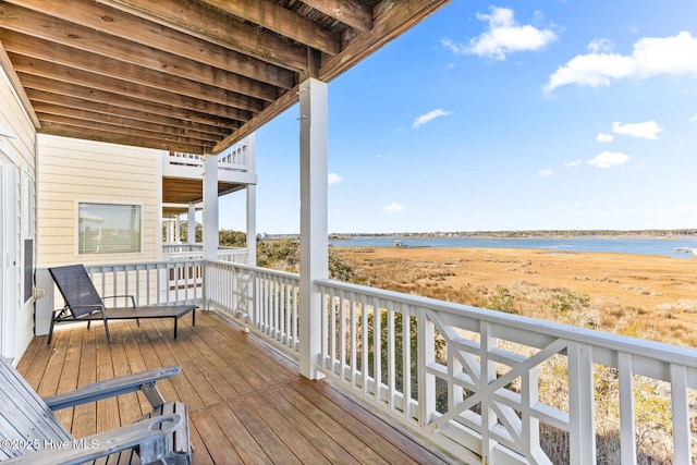 deck with a water view