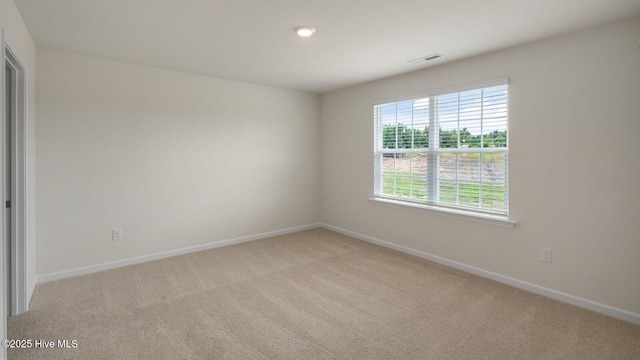 unfurnished room with light carpet