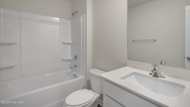 full bathroom with shower / bathing tub combination, vanity, and toilet