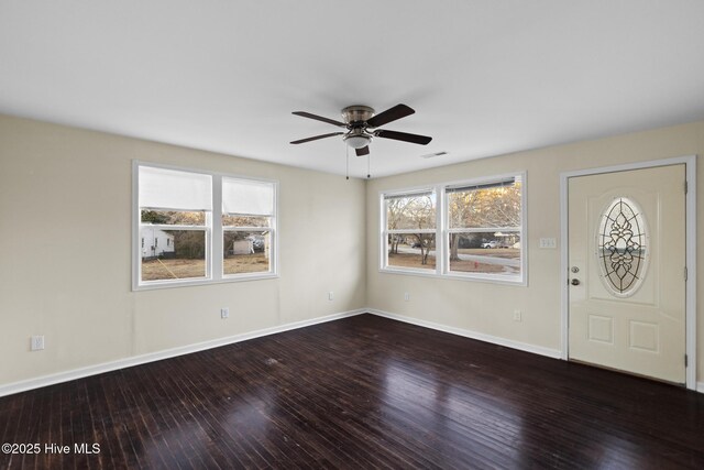 foyer featuring hardwood / wood-style flooring and ceiling fan