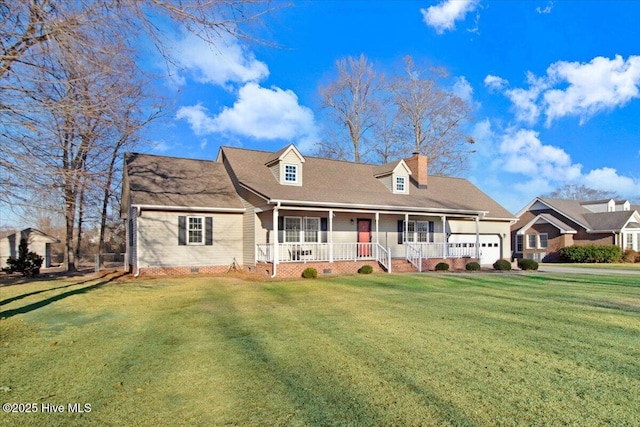 new england style home with covered porch and a front lawn