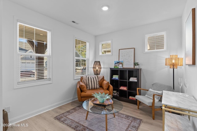 living area featuring light hardwood / wood-style flooring