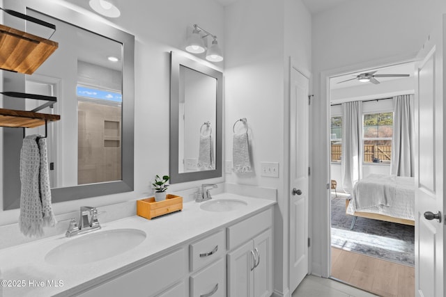 bathroom featuring vanity and hardwood / wood-style floors