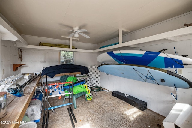 interior space featuring ceiling fan