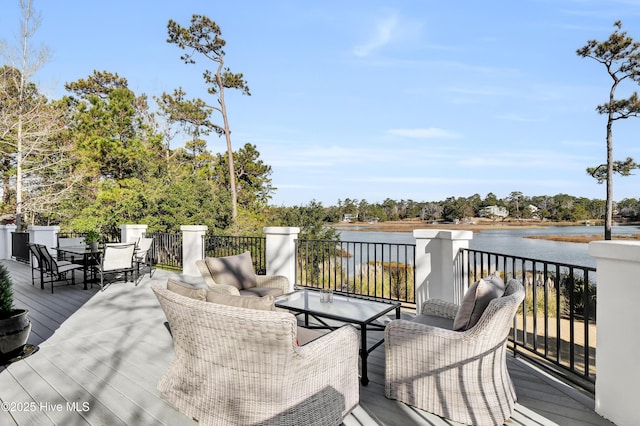 deck with a water view