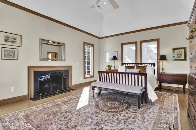 bedroom with ceiling fan and light hardwood / wood-style floors