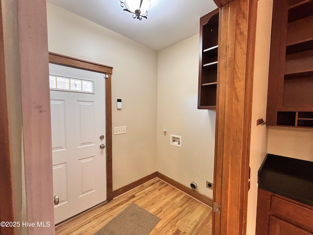 laundry room featuring hookup for a washing machine, hookup for an electric dryer, and light wood-type flooring