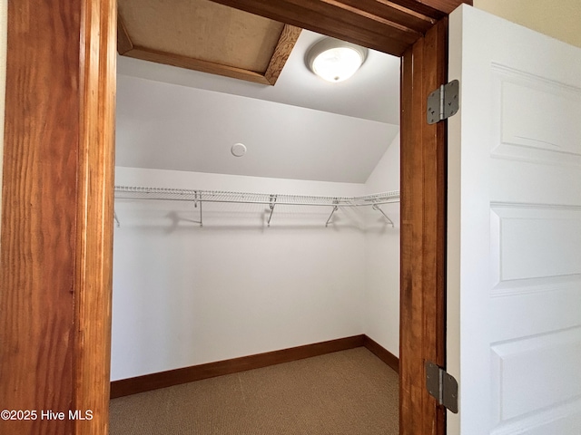 walk in closet featuring vaulted ceiling