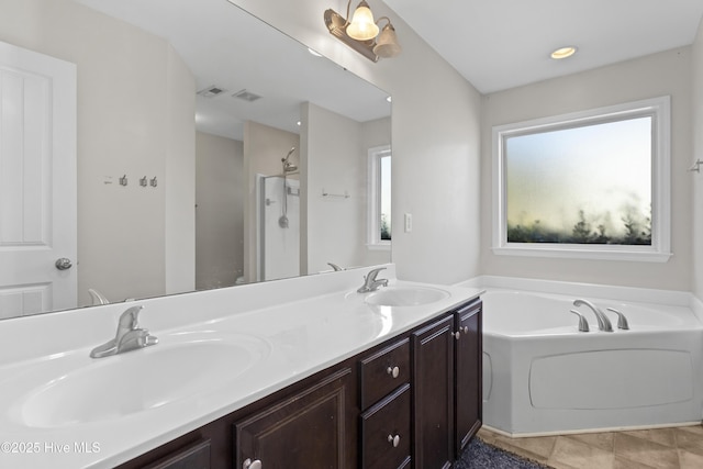 bathroom with vanity and a bathtub