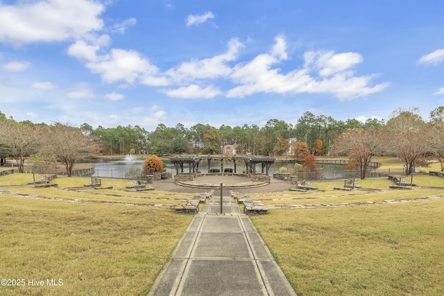 view of yard with a water view