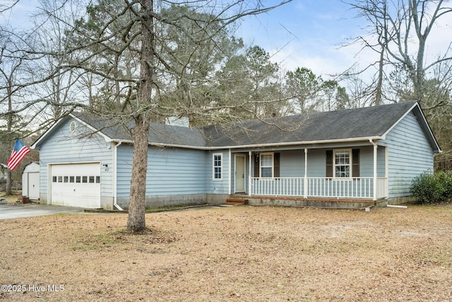 single story home featuring a garage and covered porch