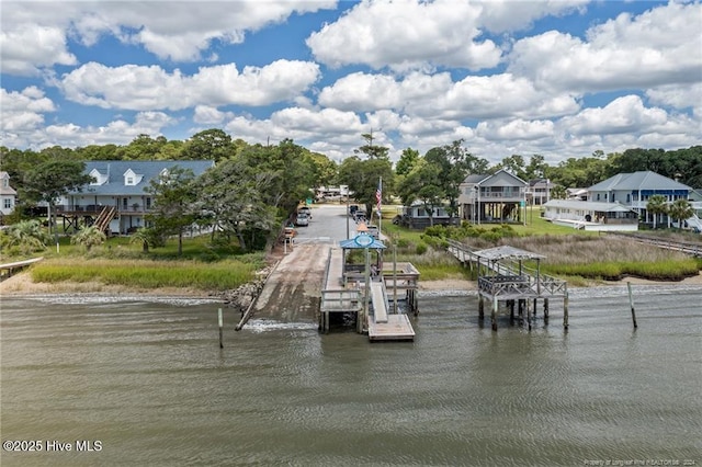 view of dock with a water view